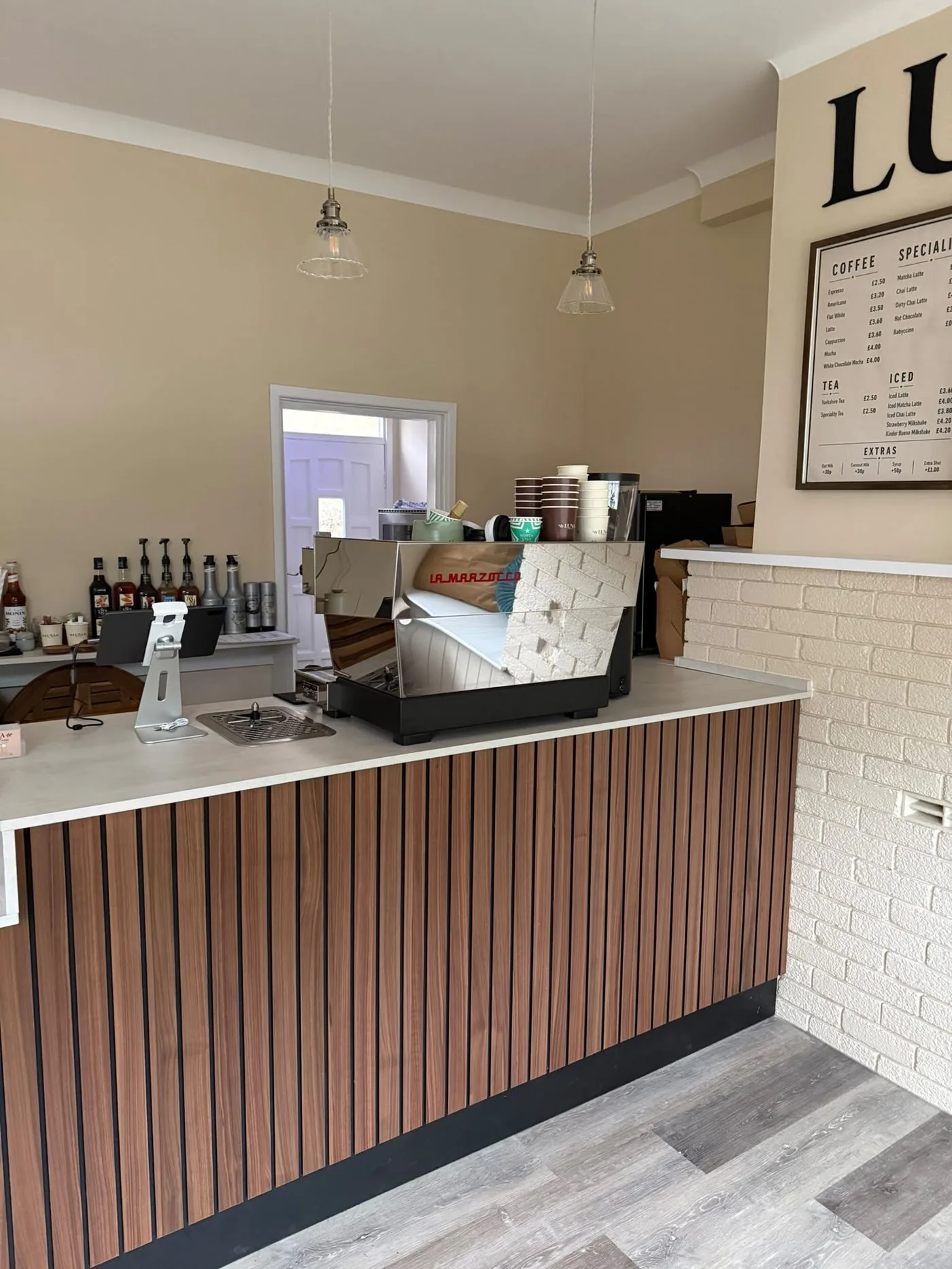 Luna Coffee House counter and La Marzocco espresso machine